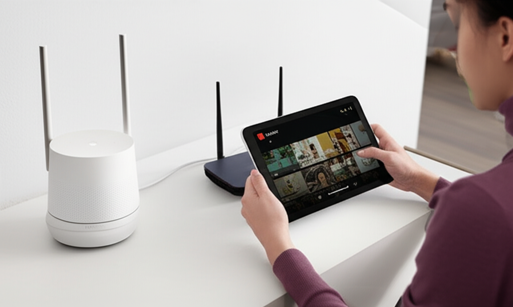 Generate a high-quality, relevant image prompt for an article about: Google Wifi: Seamless Singtel C